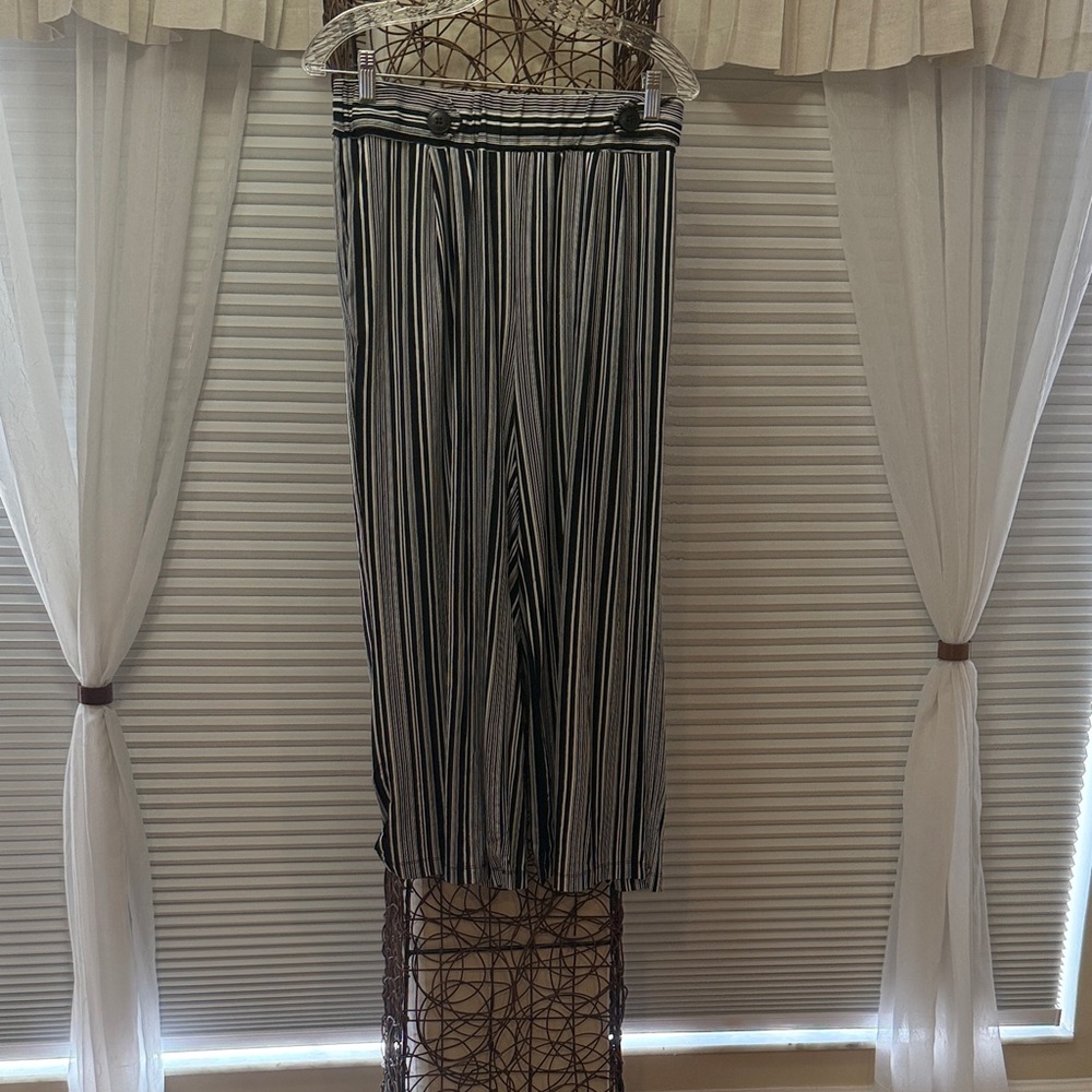 Robert Louis Black and White Striped Wide Leg Pants